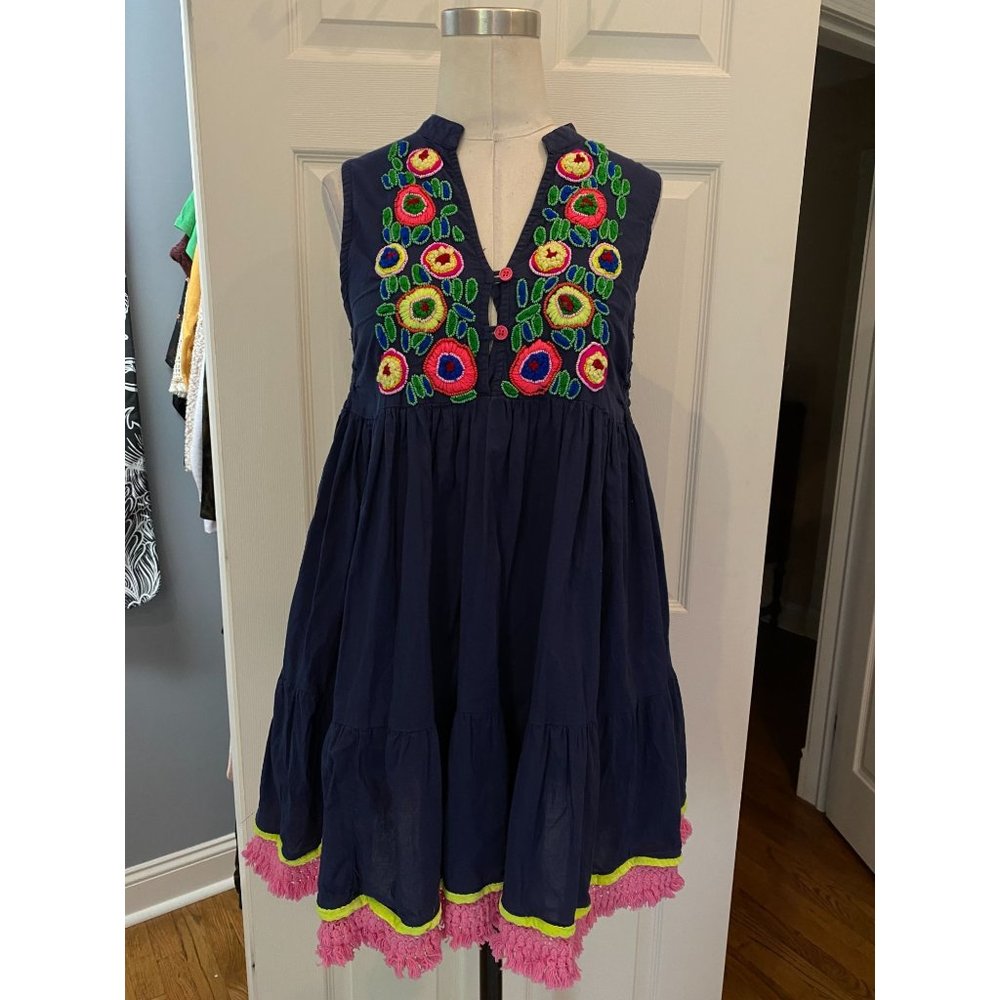 Velzera Embroidered Tassel Fringe Tunic Tank Top SMALL
